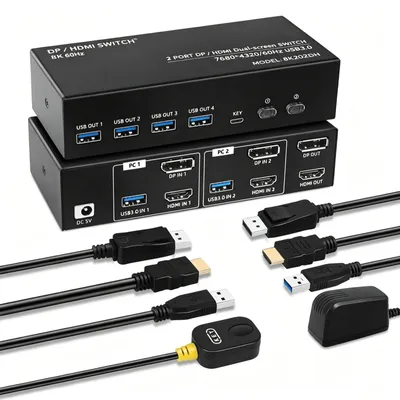 Obrázok produktu pre KVM prepínač pre 2 monitory a 2 počítače, s podporou rozlíšenia 8K@60Hz / 4K@120Hz