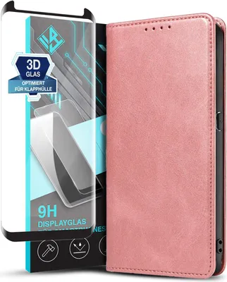 Produktbild von Handyhülle für Samsung Galaxy S9 mit 9H Displayglas Kunstleder Flip Cover Hülle Handytasche Case Kartenfach Farbe: Rosa