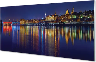 Produktbild von Glasbilder 100x50 Wandkunst Warschau Stadt Nacht Flussbrücke