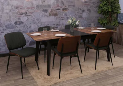 Image de lot de 6 chaises de salle à manger HWC-O44, chaise de cuisine, tissu en bois courbé (370g/m²) Oeko-Tex ~ aspect noyer, gris foncé