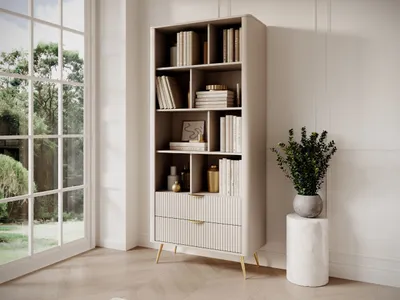 Produktbild von GrainGold Regal Latina - Bücherregale - Regal mit zwei Schubladen, Modern Regal, Standregal - Regal Beige
