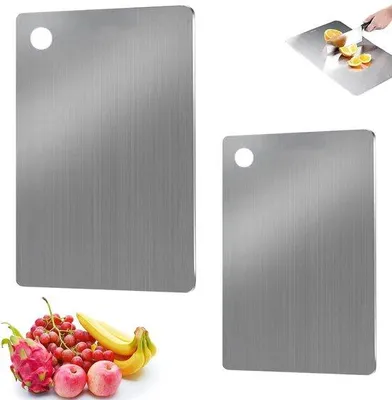 Produktbild von Ibenzoa® Doppelseitiges Schneidebrett aus Titan & Edelstahl, 30 x 20 cm + 24 x 15 cm – für Küche, Camping & Outdoor