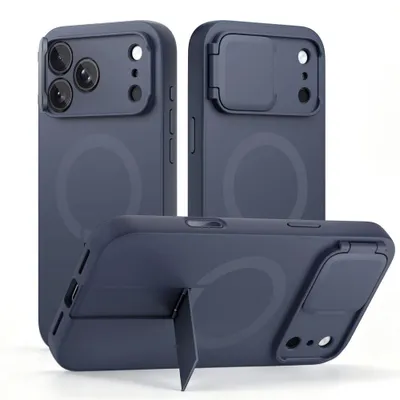 Image de Coque de protection pour iPhone 18 Pro / 17 Pro, avec protection de l'appareil photo, de la marque Tech-Protect, modèle Polyamide Aura, couleur bleu foncé, compatible MagSafe