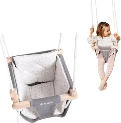 Zdjęcie produktu dla Huśtawka dziecięca Huśtawka dziecięca z poduszką Huśtawka materiałowa | Junior szara - gwiazdki