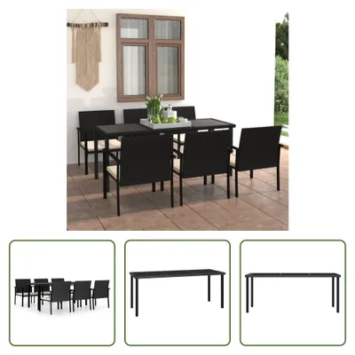 Produktbild von The Living Store 7-tlg. Garten-Essgruppe Poly Rattan Schwarz