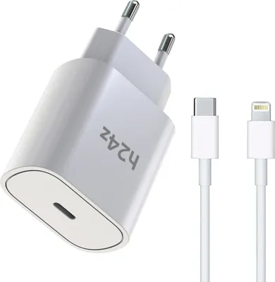 Produktbild von 25W USB-C Schnellladegerät mit USB-C oder ios Ladekabel für iPhone – Kompatibel mit iPhone, Samsung Galaxy, iPad, MacBook, Huawei, Xiaomi, OnePlus, Google Pixel – PD 3.0 Netzteil für schnelles Laden – Weis / Lightning 1 Meter