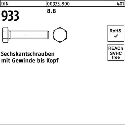 Produktbild von Reyher  Sechskantschrauben DIN 933 8.8 M 3 x 6 009338009030006 (100 Stück)