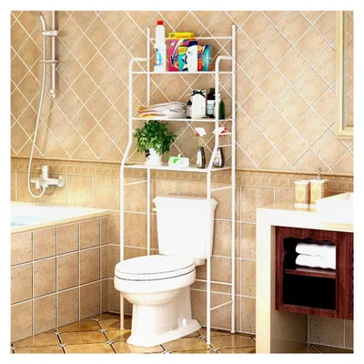 Produktbild von Badezimmerregal, 3 Ebenen, platzsparend, Organizer, Aufbewahrungsregal für das Badezimmer über der Waschmaschine - 55 x 26 x 165 cm (Weiß)