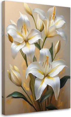 Produktbild von Leinwandbild Weiße Lilien Gemalte Blumen 40x60 Feeby Weiß bild für die wand bereit zum aufhängen