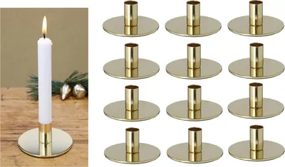 Produktbild von Novaliv 12x Stabkerzenhalter Adventskranz GOLD 10x5cm Tafelkerzenhalter modern scandic chic Kerzenständer Weihnachten Tischdekoraion Kerzen Kerzendorn Wohnzimmer candle holder vintage