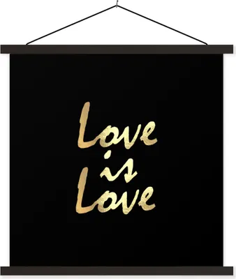 Produktbild von MuchoWow® Textilposter Zitat - Liebe - Gold 90x90 cm mit schwarzem Rahmen - Magnetisches