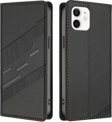 Produktbild von Hülle für iPhone 11, Kunstleder Brieftaschen Handyhülle mit Kartenfach und Standfunktion Schwarz