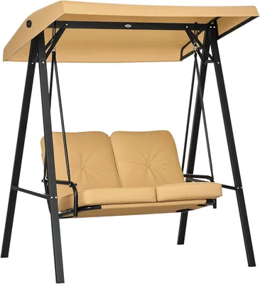 Produktbild von Schaukelbank - Gartenschaukel - Schaukelstuhl - Hängeschaukel - Hollywoodschaukel - Beige - Verstellbares Sonnendach