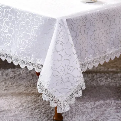 Tischdecke Weiß Jacquard Spitze 140x180 cm waschbar
