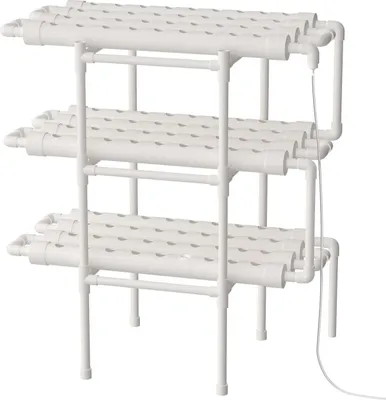 Immagine prodotto di Set per coltivazione idroponica - Sistema idroponico - 3 livelli - 108 posti per piante - Pompa sommersa 12 V - Per balconi e giardini - Bianco