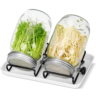 Produktbild von Sprossenglas Keimglas Set, Anzuchtset für Sprossen Keimlinge, 2er Set 1000ml Sprouting Jar zum Sprossen, Sprossen Keimgerät, für Sprossen, Keimlingen
