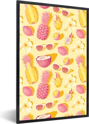 Produktbild von MuchoWow® Gerahmtes Poster Sommer - Gelb - Ananas - Sonnenbrille 60x90 cm - Poster mit Schwarzem Bilderrahmen Wandposter Rahmen Foto Bilder - Kunst