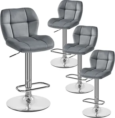 Immagine prodotto di Sgabelli da bar, regolabili in altezza (4 posizioni), con rivestimento in velluto, color grigio scuro. Sgaboli girevoli a 360°, ideali per la cucina, con schienale e poggiapiedi. Altezza seduta regolabile da 62,5 cm a 84,5 cm