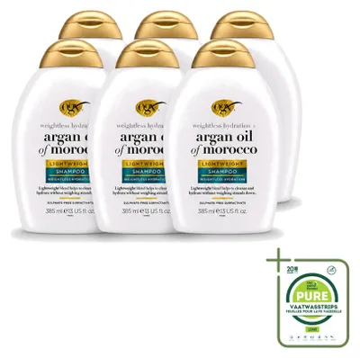 Image de 6 bouteilles de shampooing à l'huile d'argan du Maroc OGX - Format léger - pour une utilisation quotidienne - 385 ml - Lot de 6