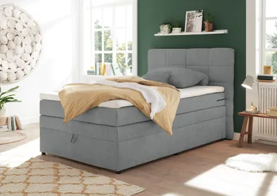Produktbild von Boxspringbett 120x200 cm Jugendbett mit Bettkasten Hotelbett in Soro light grey TEREZIN-09