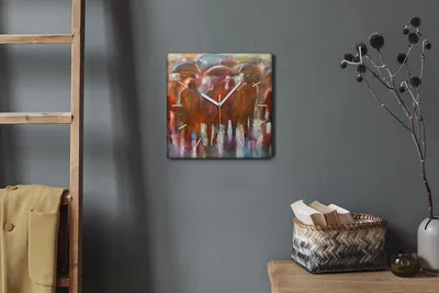 Produktbild von Coloray Hodiny Unikátní 30x30 cm  Tiché hodiny Pro obývací pokoj a kuchyň Nástěnné hodiny Plátno Bílé ručičky hodin - Lidé v dešti