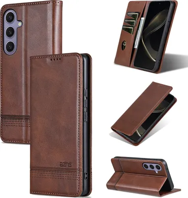 Immagine prodotto di Custodia in pelle per Samsung Galaxy S25 FE, custodia pieghevole a portafoglio con chiusura magnetica e supporto Caffè