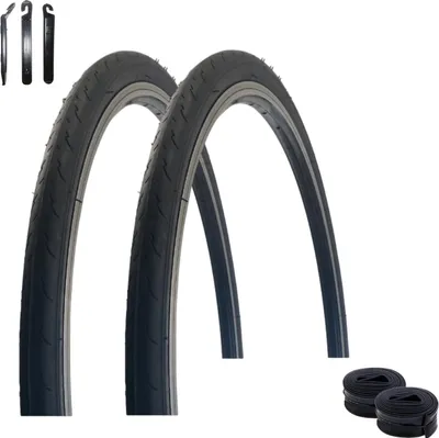 Image de 2 pneus de vélo VEE Rubber V182 26" noirs 32-559 (26 x 1,25) + 2 chambres à air AV adaptées, démonte-pneus inclus