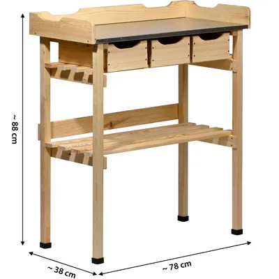 Produktbild von dobar Pflanztisch mit 3 Schubladen, Natur aus Holz mit verzinkter Arbeitsfläche