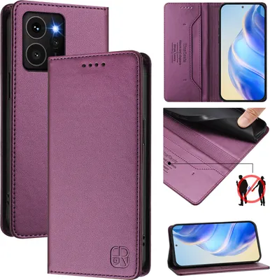 Obrázek produktu pro Kožené pouzdro pro HMD Skyline, flipové pouzdro s přihrádkami na karty, peněženkou a stojánkem Fialová