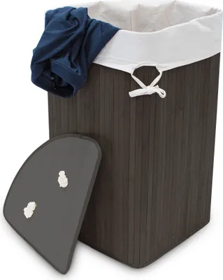 Imagen del producto de 2 cestos de ropa de bambú, caja de ropa plegable de 60 litros, que ahorra espacio, bolsa de ropa de algodón, 65 x 49,5 x 37 cm, color