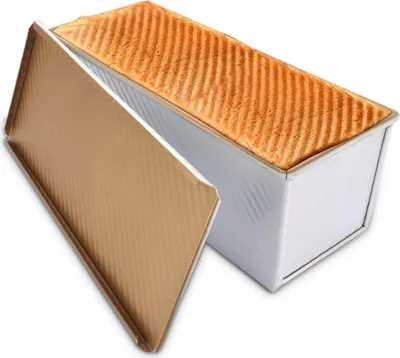 Produktbild von Brottopf mit Deckel - Aluminium Antihaft-Brottopf für Toastbrot - Brottopf für Brot und Toast - Maße 34 x 13,5 x 12 cm - 1000 Gramm
