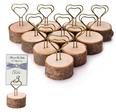 Produktbild von Tischkartenhalter Tischnummernhalter Memohalter - Rustikal aus Holz - Herzform - 10 Stück