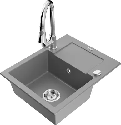 Produktbild von Mexen Enzo 1 Becken-Granitspüle mit Abtropffläche und Mischbatterie Elia, Grau - 6506-71-670101-00