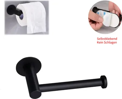 Immagine prodotto di Porta rotolo di carta igienica senza foratura Portarotolo di carta da bagno dispenser per fazzoletti Appendiabiti in acciaio inox, nero, 15 cm
