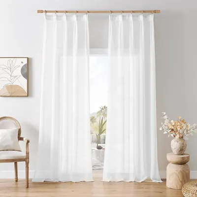 Obrázek produktu pro Sada dvou průsvitných bílých závěsů (140 x 270 cm) s lemem, vhodných do obývacího pokoje i ložnice