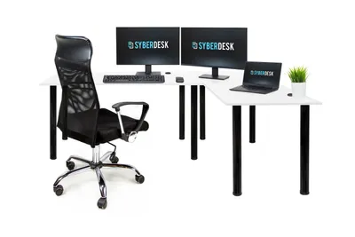 Produktbild von SyberDesk Gaming Pro Eckschreibtisch 197 x 132 cm – großer Computertisch, Eckschreibtisch, Schreibtisch für Büro & Gaming (rechts, weiß)