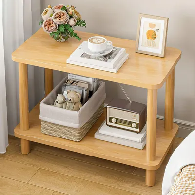 Produktbild von Beistelltisch Holz Schmaler Nachttisch mit 2 Ebenen (für Wohnzimmer Schlafzimmer Balkon 60*40*53cm), Kleine Nachttische Couchtisch Teetisch Sofatisch