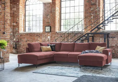 Produktbild von MIUFORM Lofty Lilly - Ecksofa mit Bettfunktion und Bettkasten U-FORM LINKS - 303 x 197 cm - Velours Staubrosa - Sofa Schlafsofa Couch