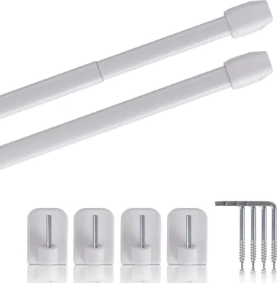 Produktbild von Vitragestangen weiß - perlweiß 80 - 120 cm + 4er Klebehaken