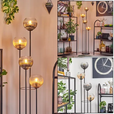 Produktbild von Cesaro Stehlampe aus Metall/Riffelglas in Schwarz/Rauch/Bernstein/Klar, E14