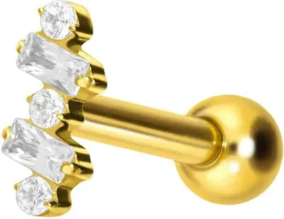 Produktbild von Ohrpiercing Titan Ohrpiercing mit Innengewinde EINGEFASSTE KRISTALLE Gold Stablänge: 8mm