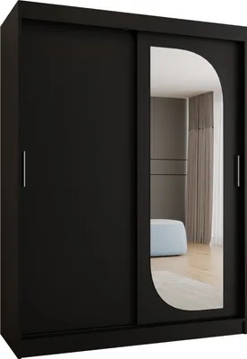 Produktbild von MEBLE KRYSPOL LUCY 150 Kleiderschrank mit zwei Schiebetüren für Schlafzimmer – moderner Aufbewahrungsschrank mit Kleiderstange und Regalen – 150x200x62cm - Mattschwarz