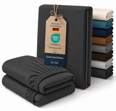 Produktbild von Spannbettlaken 2er Set Baumwolle Jersey 160 g/m² bis 30 cm Steghöhe,150 x 200 cm,Anthrazit
