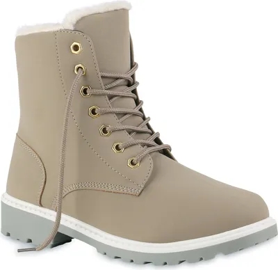 A single gray boot with white trim and gold eyelets is shown against a white background.