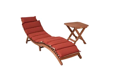 Produktbild von Merxx Gartenliegen Set Ipanema 2tlg., 1 Liege inkl. Wendeauflage rot/beige, Klapphocker 50 x 50 cm - Eukalyptus