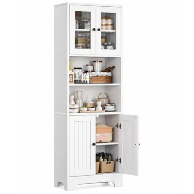 Produktbild von Yorbay Hochschrank Badezimmerschrank mit 2 Ablageböden und 4 Türen, Vielseitiger Aufbewahrungsschrank für Bad, Küche & Wohnzimmer, 57,5 x 28,5 x 162,5