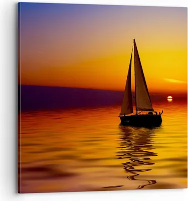 Produktbild von Bild auf Leinwand - Leinwandbild - Boot Sonnenuntergang Landschaft - 70x70cm - Wand Bild - Wanddeko - Leinwanddruck - Bilder - Kunstdruck - Wanddekoration - Leinwand bilder - Wandkunst - AC70x70-0106