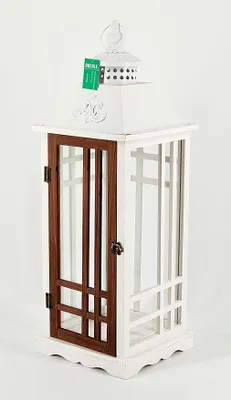 Imagen del producto de Hermosa farol grande de madera, candelabro para velas, estilo rústico, decoración vintage, diseño exclusivo. Farol para jardín, soporte para velas. Modelo: 10183-2