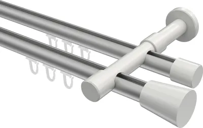 Produktbild von Interdeco Innenlaufstange / Gardinenstange mit Innenlauf Silbergrau / Weiß, Typ Prestige Sitra (Konus), 20 mm Ø 2-läufig, 120 cm