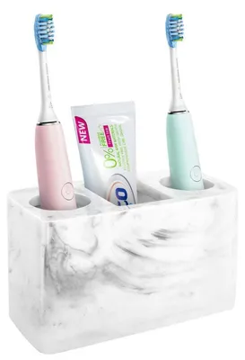 Immagine prodotto di Porta spazzolini in resina, 3 scomparti, colore bianco perla. Contenitore per il bagno, con foro di scarico